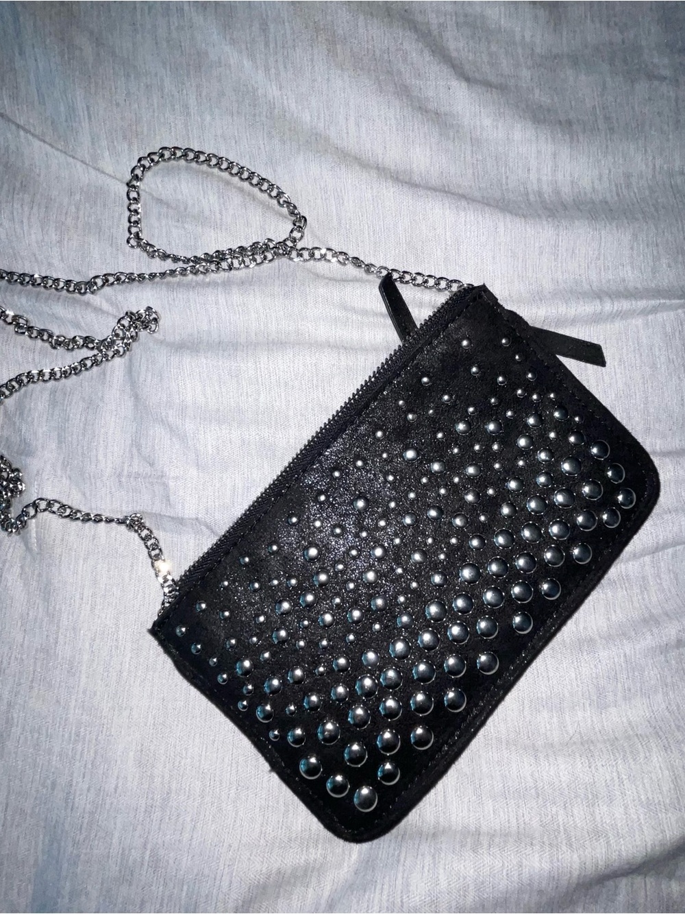 Zara Black Studded Crossbody with Silver Chain